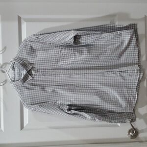 Gray and White Gingham Long Sleeve Button Down Shirt